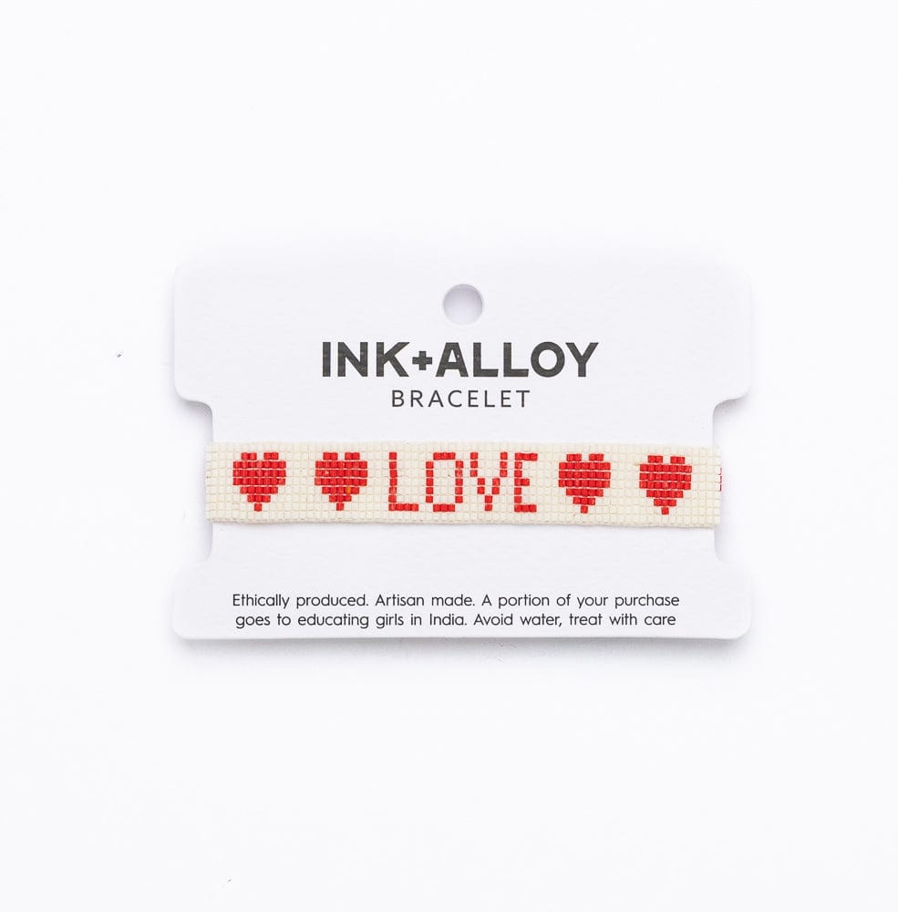 Gabby "Love" Adjustable Beaded Bracelet White + Red Wholesale