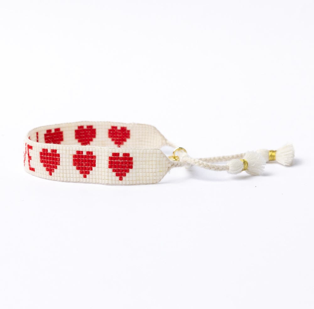 Gabby &quot;Love&quot; Adjustable Beaded Bracelet White + Red Wholesale