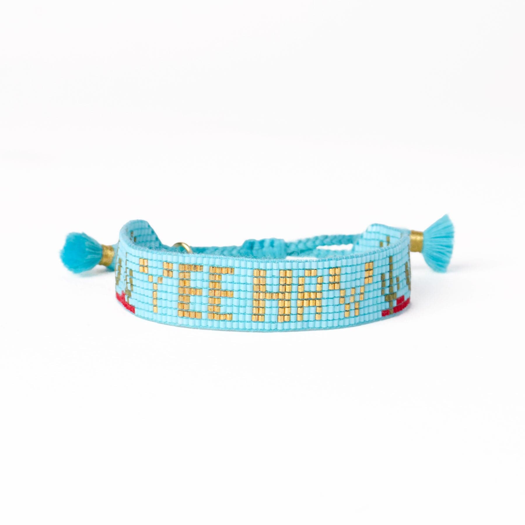 Gabby "Yee Haw" With Cactus Adjustable Beaded Bracelet Light Blue Wholesale