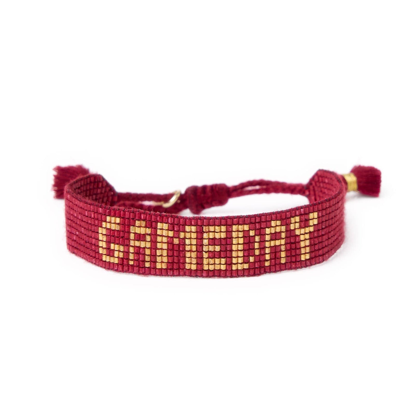 Game Day Adjustable Beaded Bracelet Garnet + Gold Wholesale