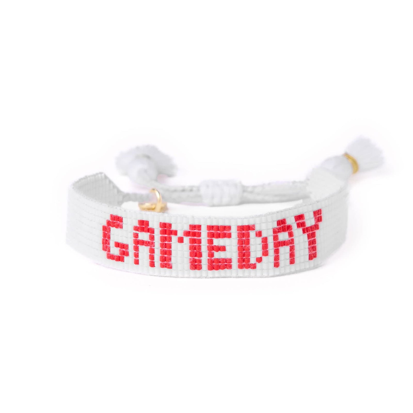 Game Day Adjustable Beaded Bracelet White + Red Wholesale