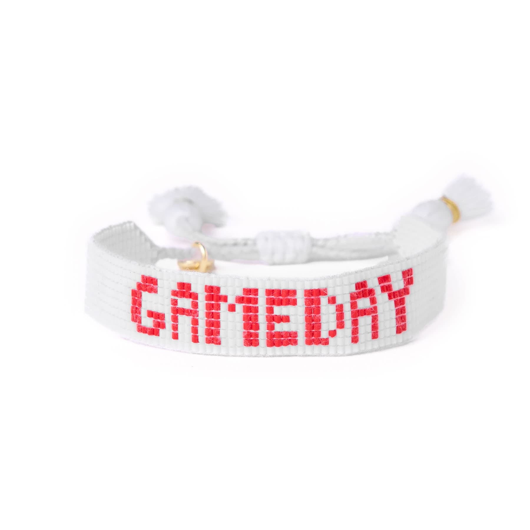Game Day Adjustable Beaded Bracelet White + Red Wholesale