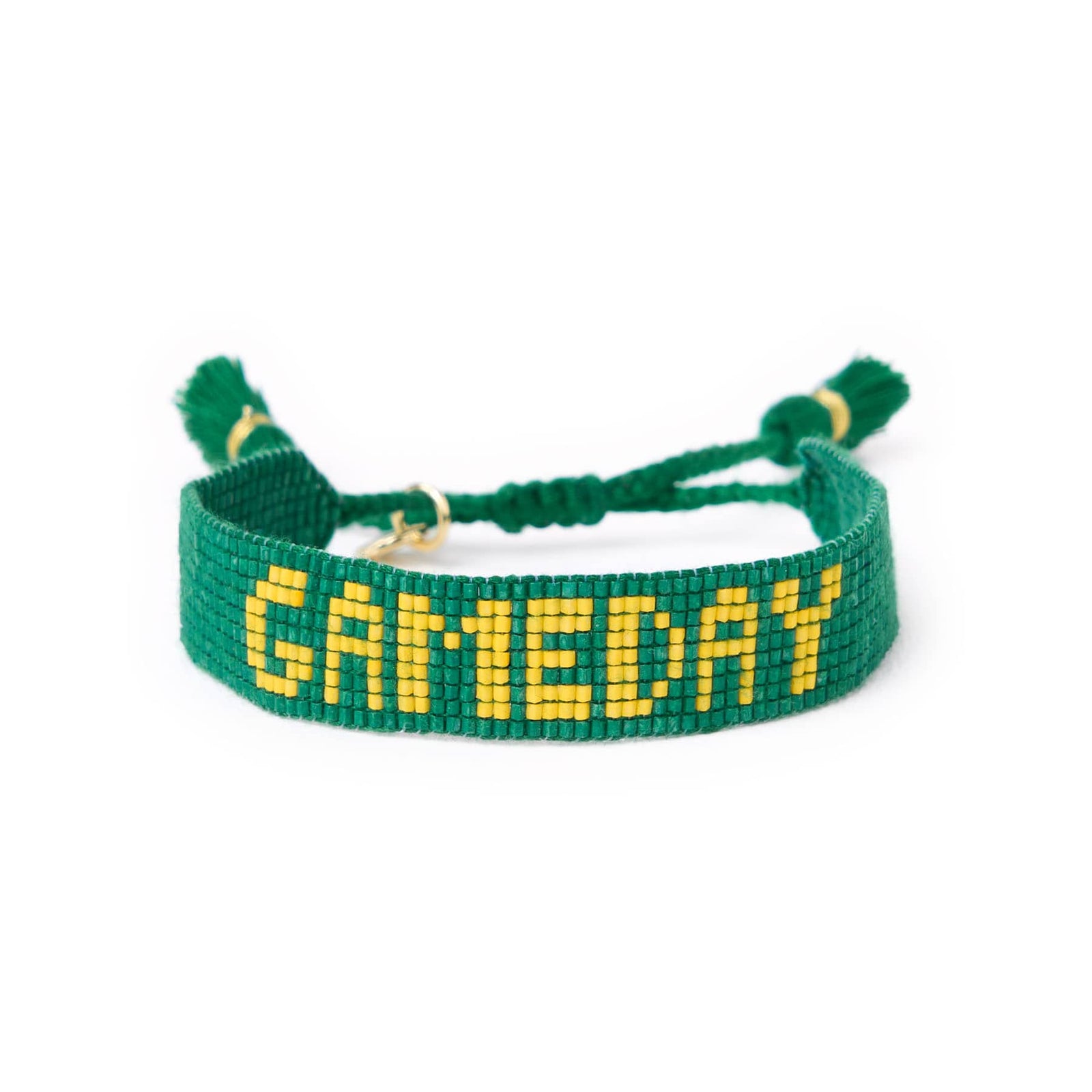 Game Day Adjustable Beaded Bracelet Green + Yellow Wholesale