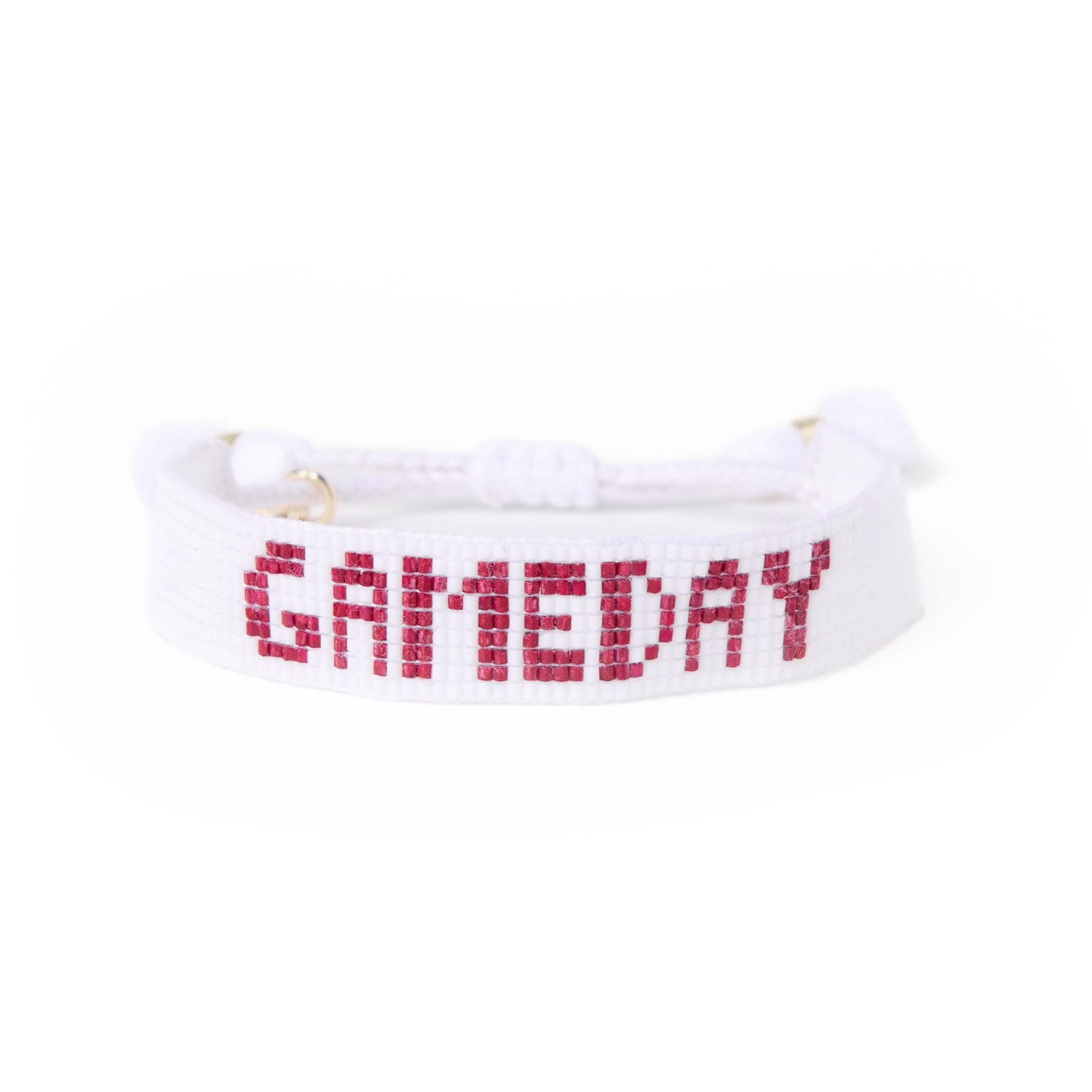 Game Day Adjustable Beaded Bracelet White + Dark Red Wholesale