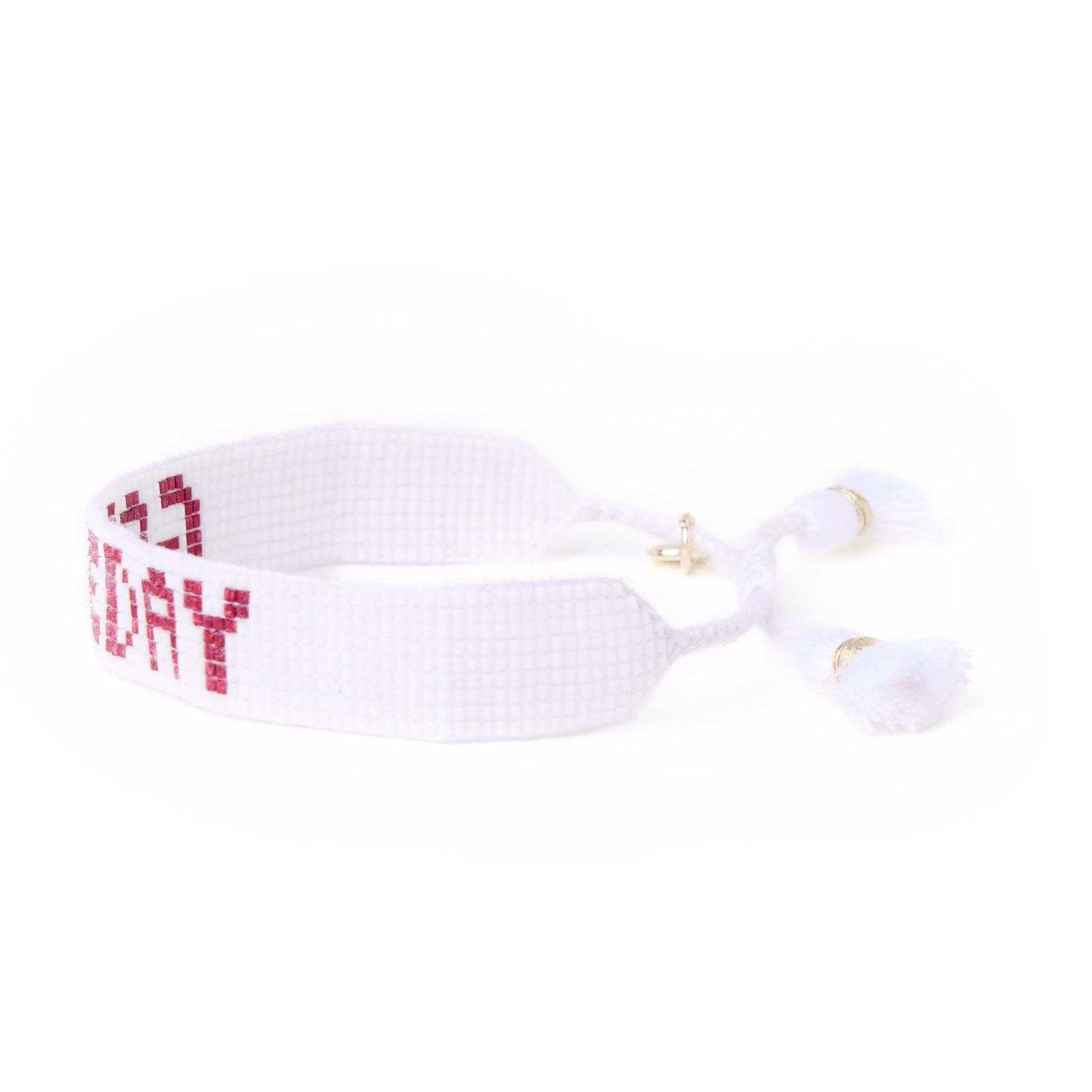 Game Day Adjustable Beaded Bracelet White + Dark Red Wholesale