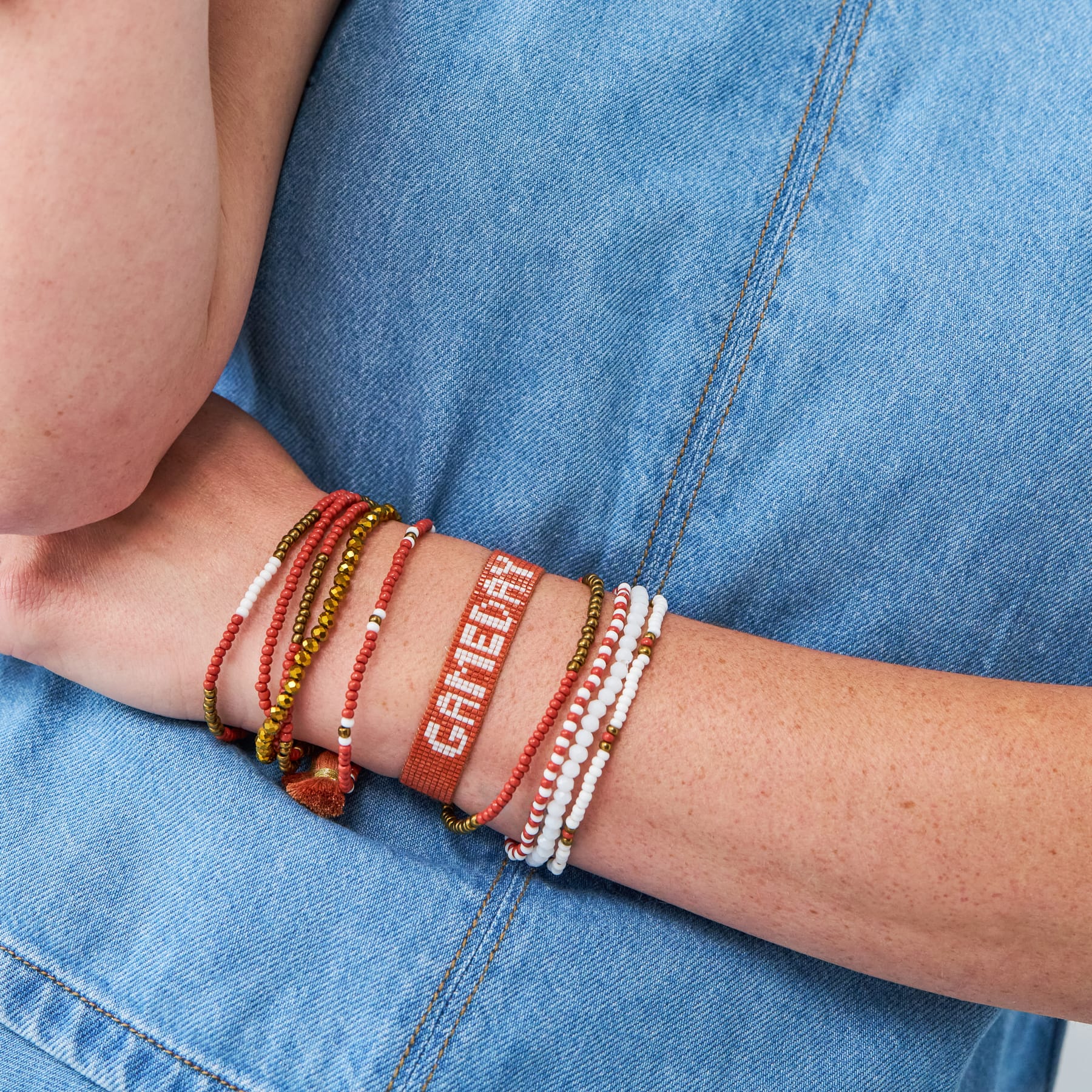 Game Day Adjustable Beaded Bracelet Burnt Orange + White Wholesale