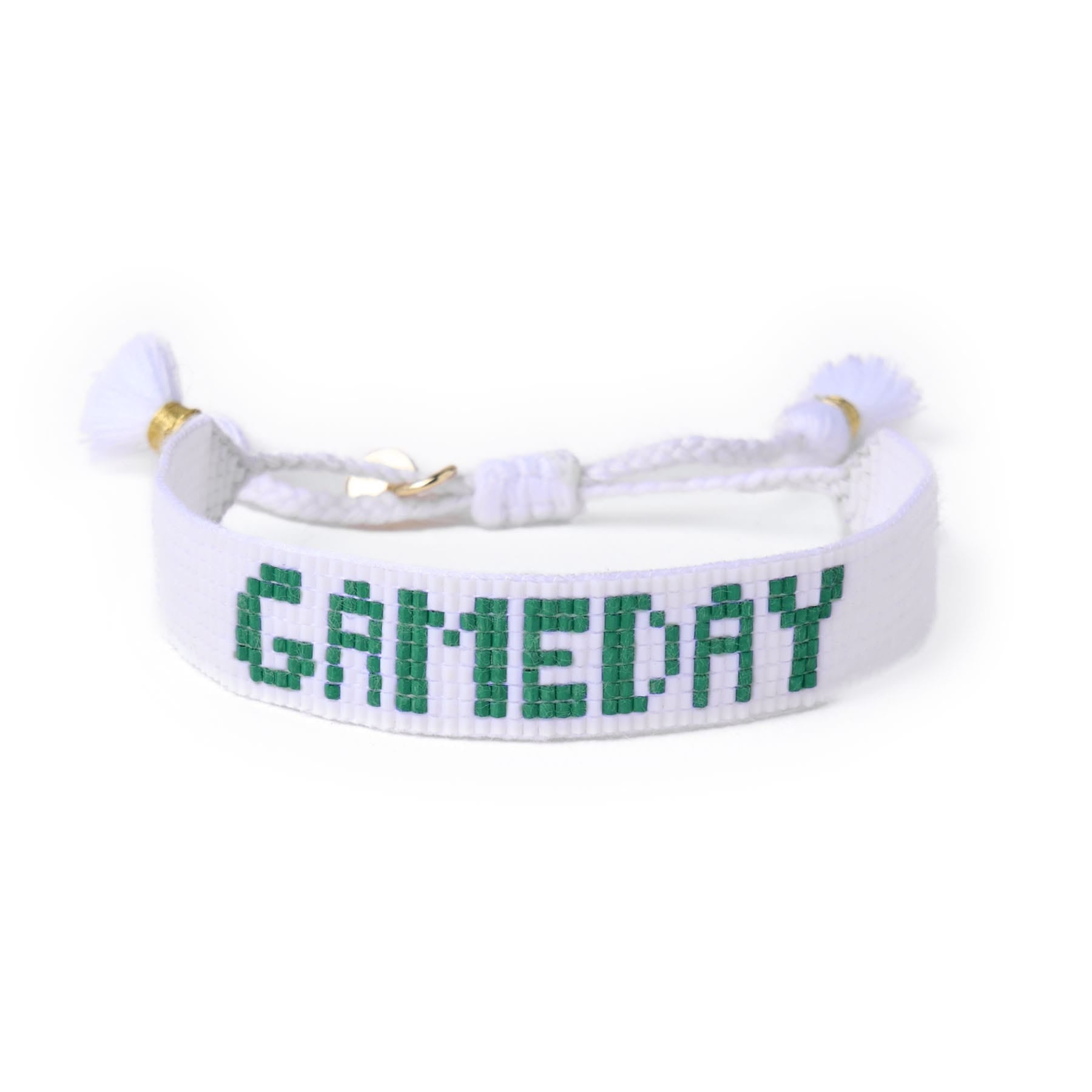 Game Day Adjustable Beaded Bracelet White + Green Wholesale