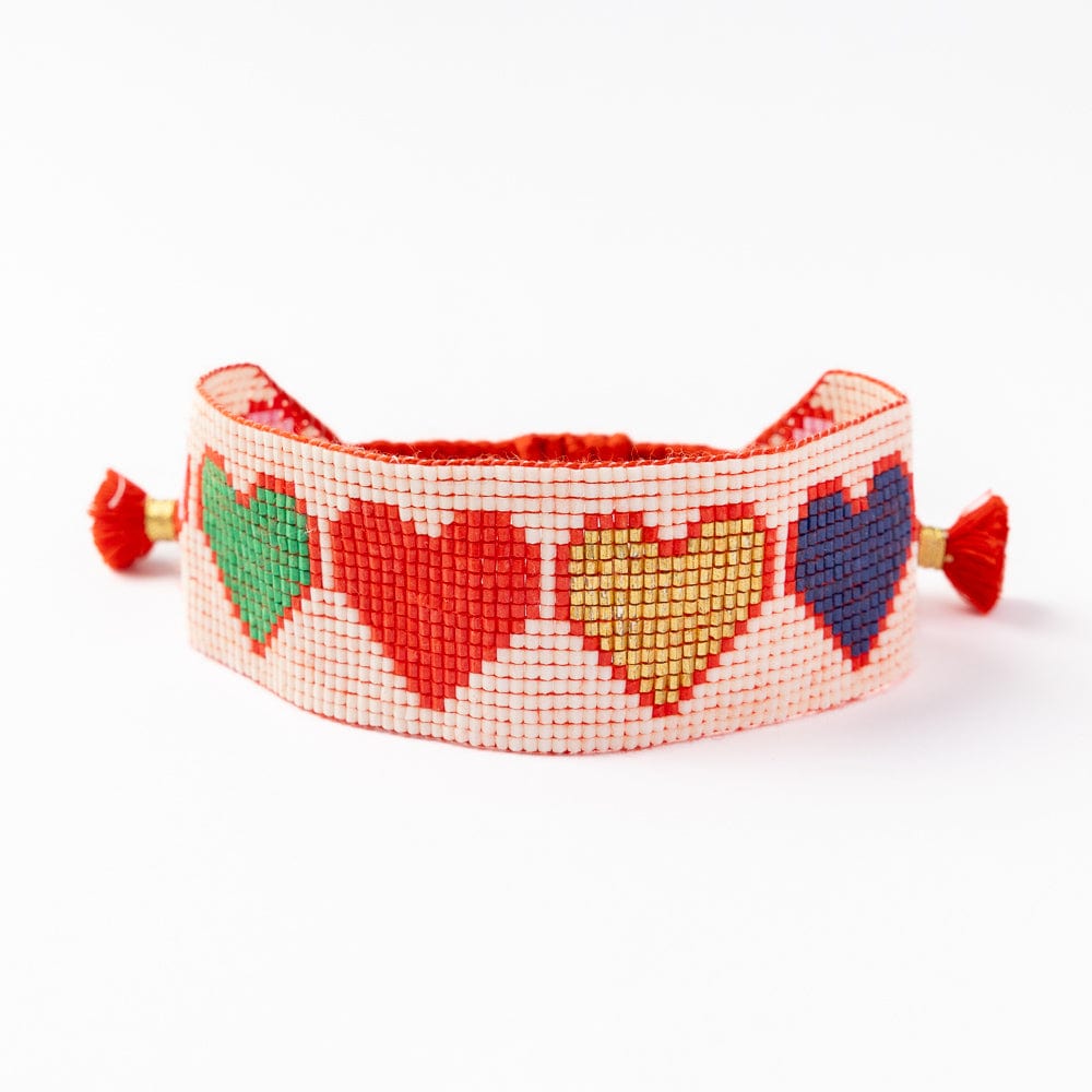 Erin Multi Color Hearts Adjustable Beaded Bracelet Ivory