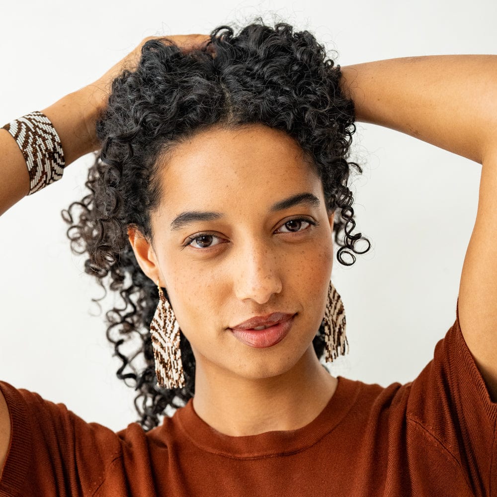 Brooklyn Zebra Print Beaded Stretch Bracelet Bronze Wholesale