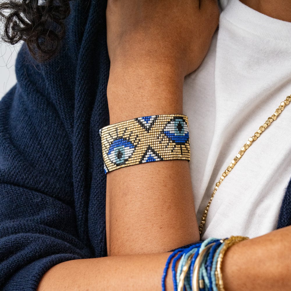 Brooklyn Evil Eye Beaded Stretch Bracelet Gold Wholesale