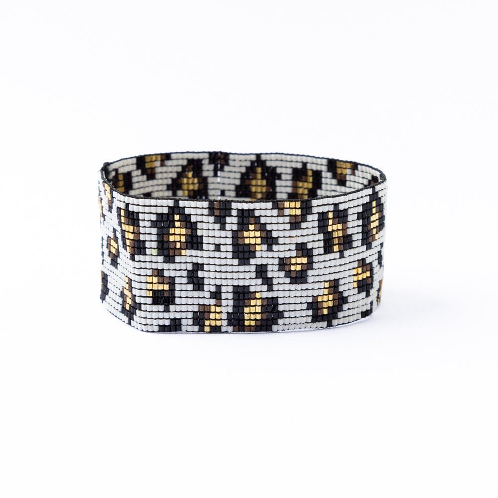 Brooklyn Cheetah Print Beaded Stretch Bracelet Ivory, Gold, + Black Wholesale