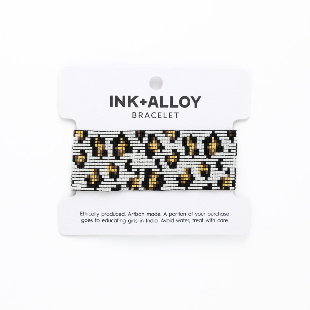 Brooklyn Cheetah Print Beaded Stretch Bracelet Ivory, Gold, + Black Wholesale