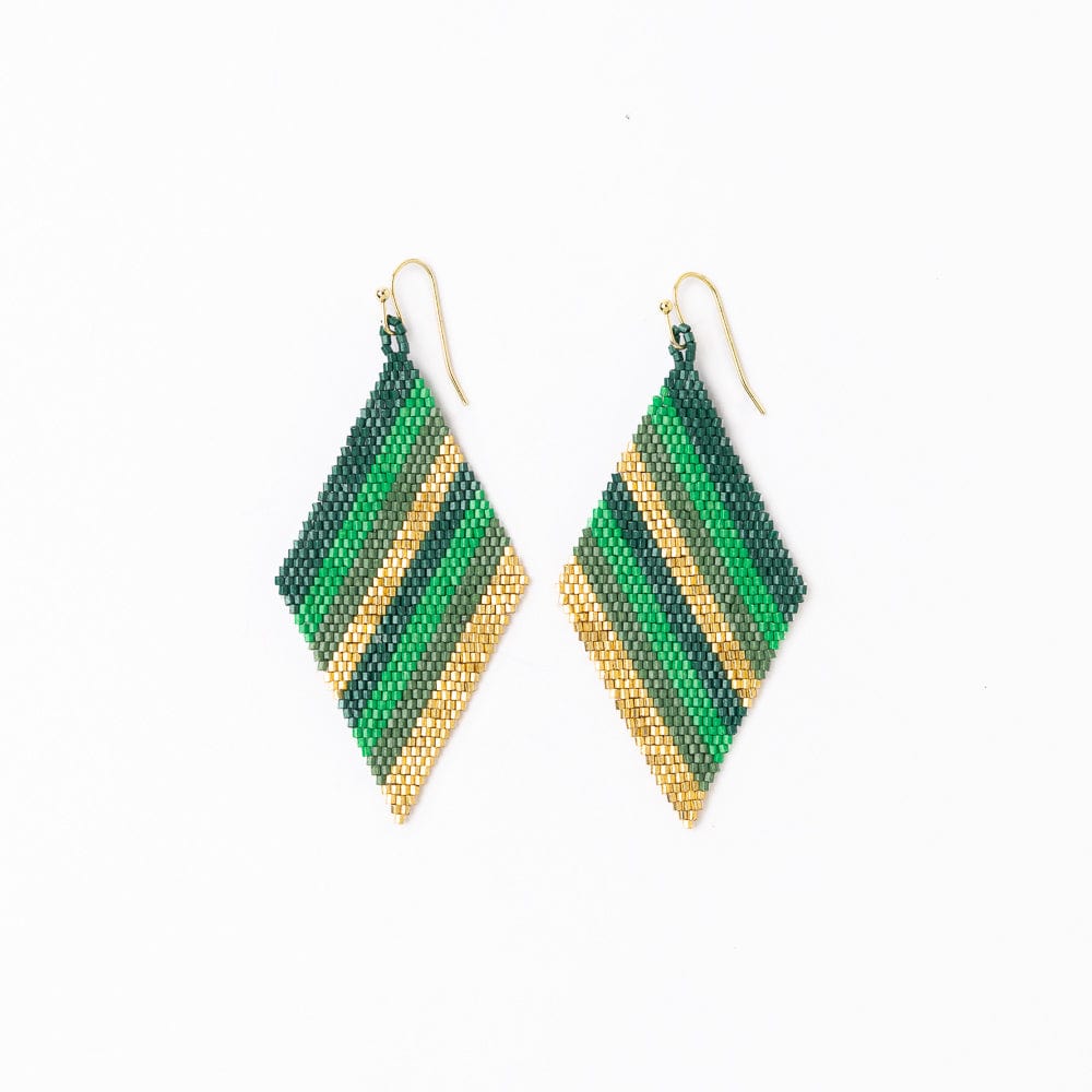 Frida Diagonal Ombre Stripes Beaded Earrings Green Wholesale