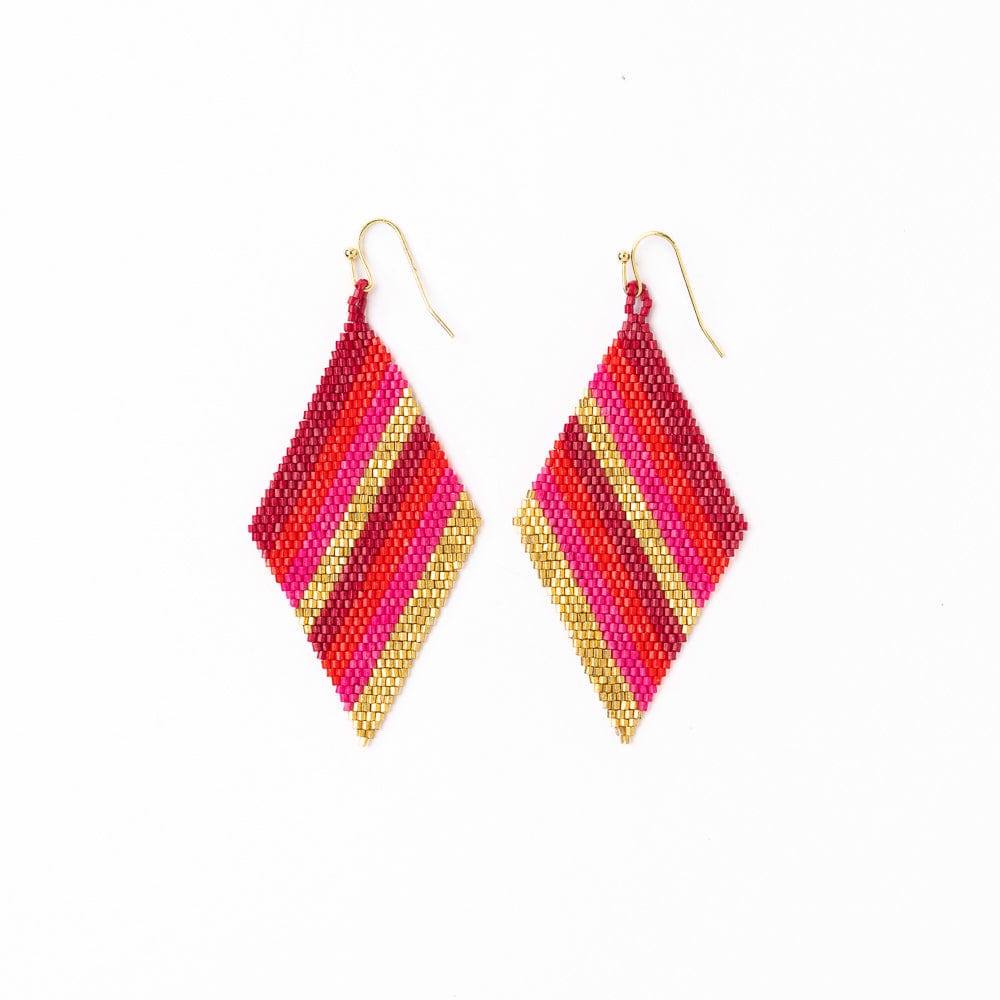 Frida Diagonal Ombre Stripes Beaded Earrings Hot Pink Wholesale
