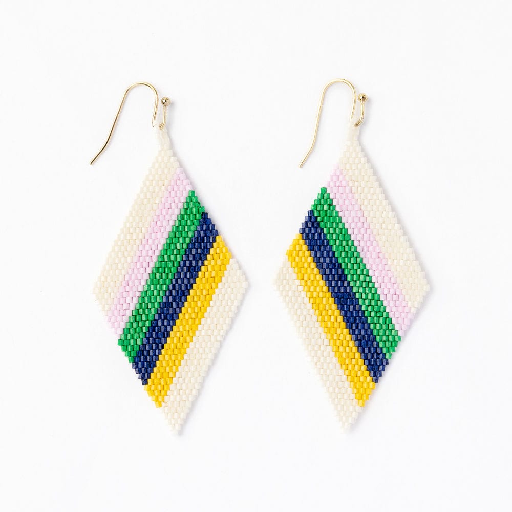 Frida Diagonal Uniform Stripe Beaded Earrings Lavender Green