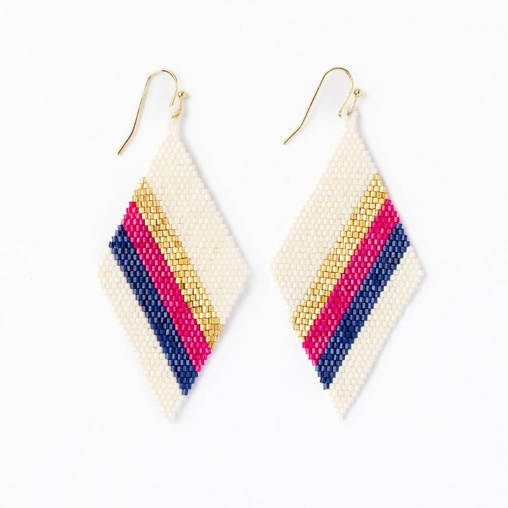 Frida Diagonal Uniform Stripe Beaded Earrings Navy Hot Pink