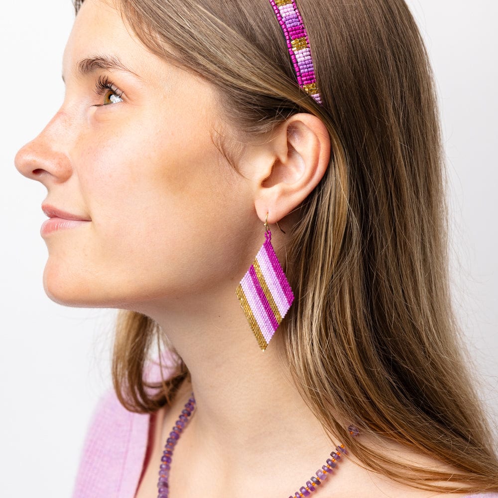 Frida Diagonal Ombre Stripes Beaded Earrings Purple Wholesale