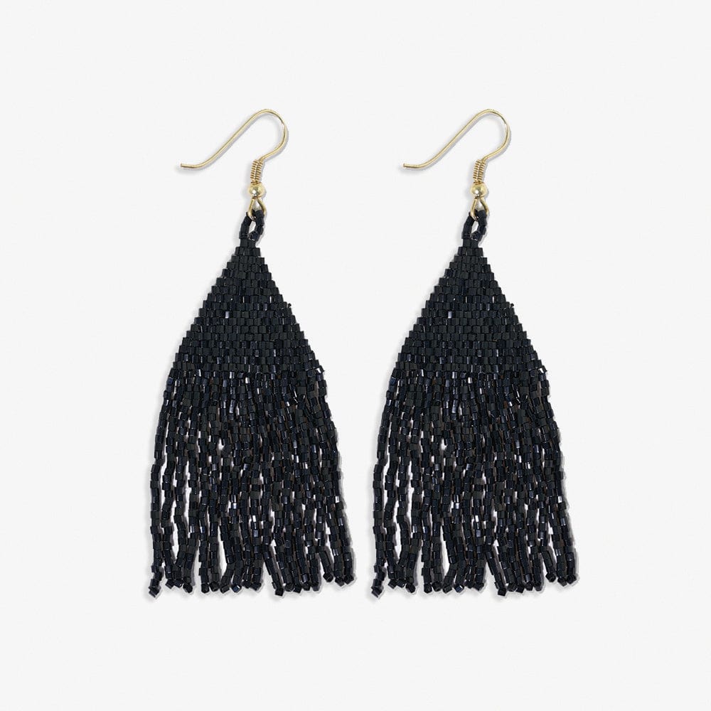 Lexie Solid Beaded Fringe Earrings Black Wholesale