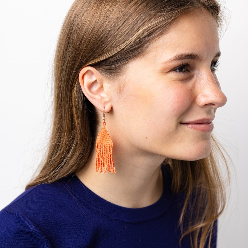 Lexie Solid Beaded Fringe Earrings Coral Wholesale