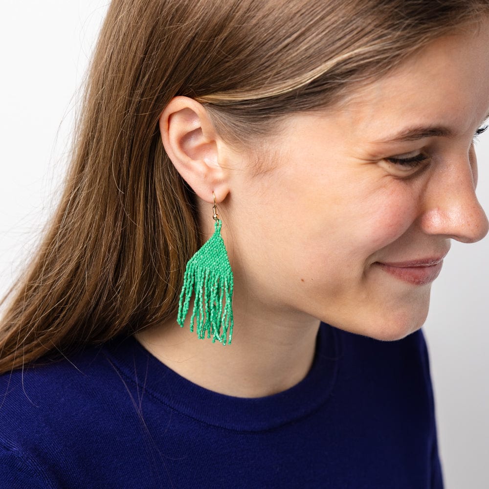Lexie Solid Beaded Fringe Earrings Kelly Green Wholesale