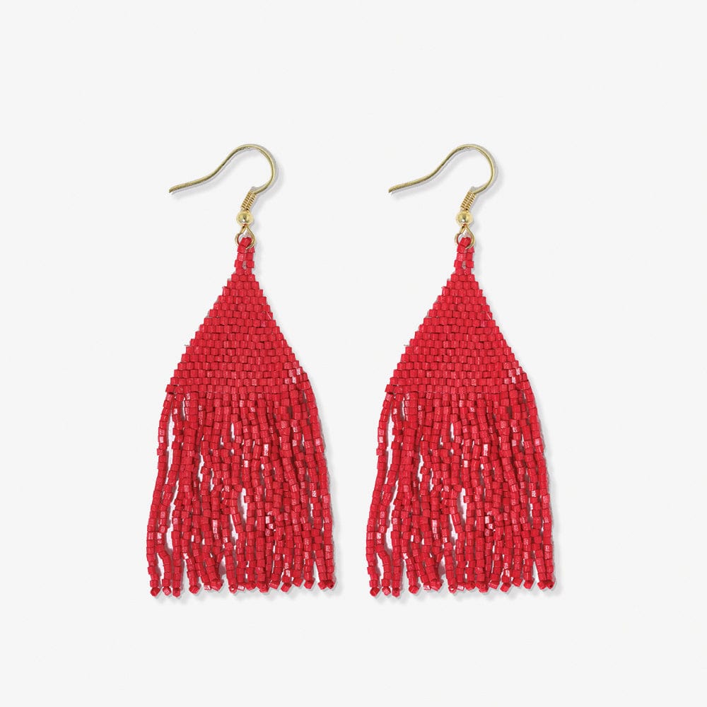 Lexie Solid Beaded Fringe Earrings Scarlet Red Wholesale