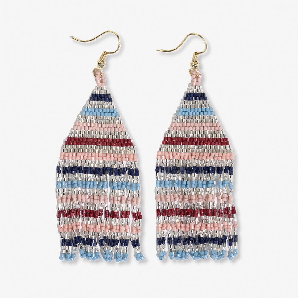 Lexie Horizontal Lines Beaded Fringe Earrings Silver Wholesale