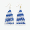 Lexie Game Day Horizontal Stripes Beaded Fringe Earrings Blue and White Wholesale