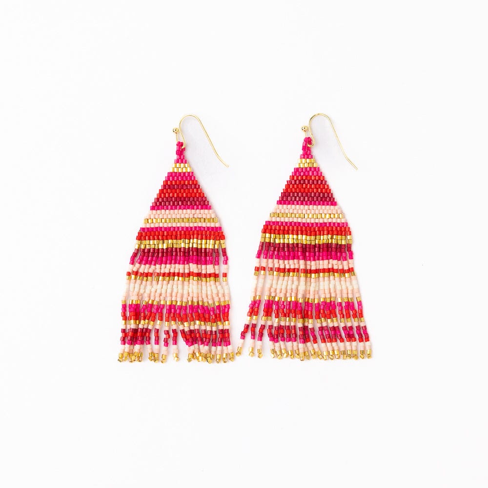 Lexie Horizontal Stripes Beaded Fringe Earrings Mixed Hot Pink Wholesale