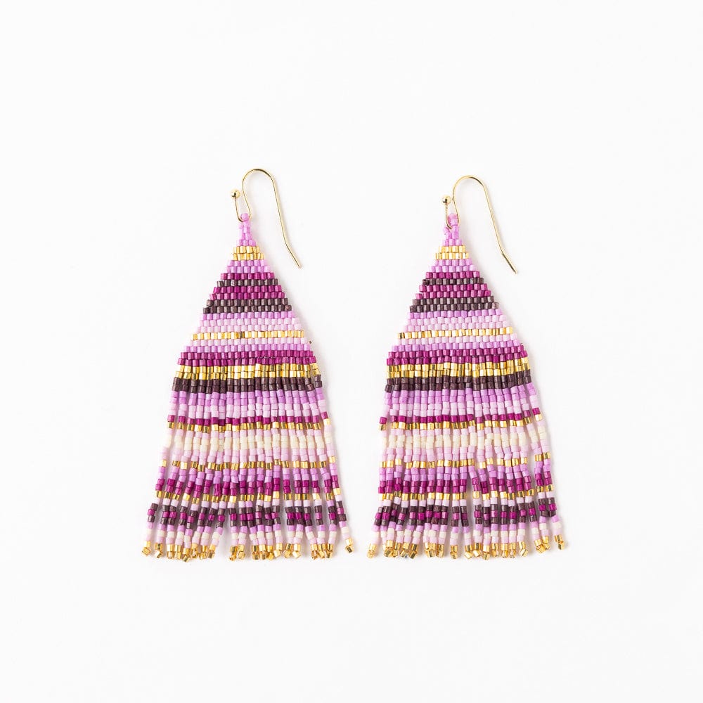 Lexie Horizontal Stripes Beaded Fringe Earrings Purple Wholesale