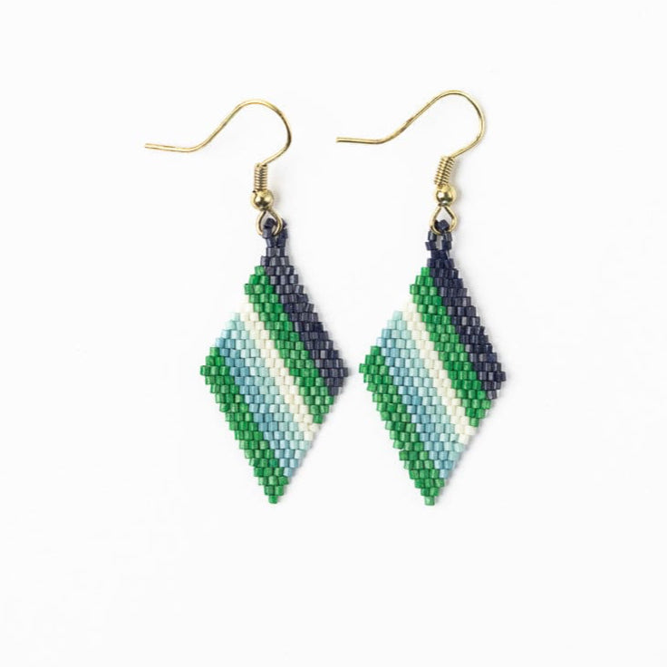 Zelda Angled Stripe Diamond Earrings Green Lt Blue