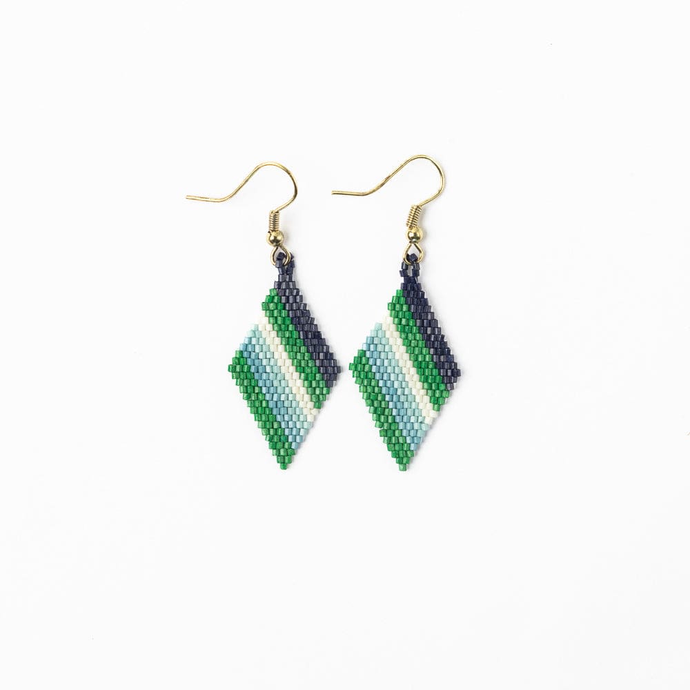 Zelda Angled Stripe Diamond Earrings Green Lt Blue