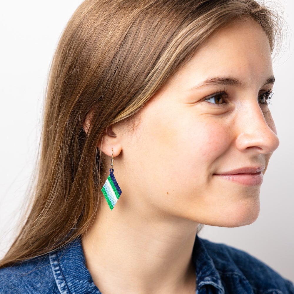 Zelda Angled Stripe Diamond Earrings Green Lt Blue