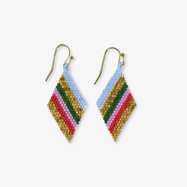 Zelda Diagonal Stripes Beaded Diamond Drop Earrings Pink and