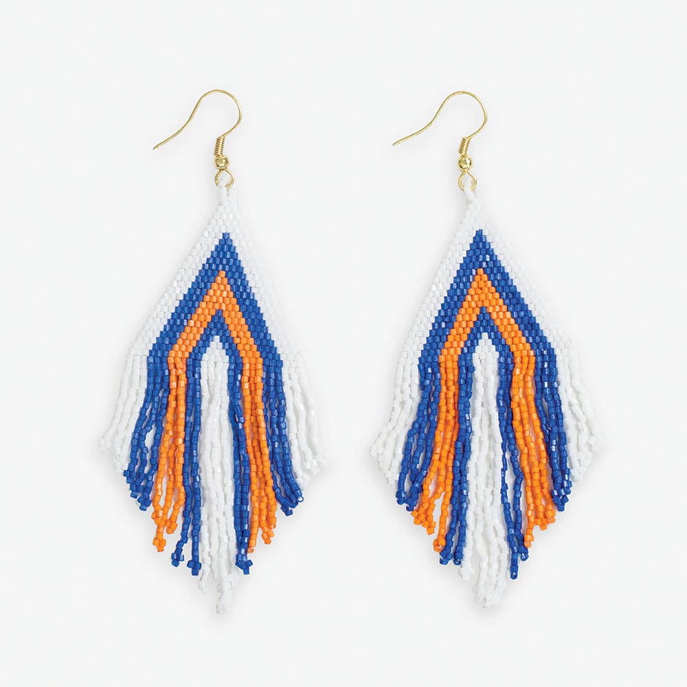 Haley Game Day Stacked Triangle Beaded Fringe Earrings Blue and Orange Wholesale