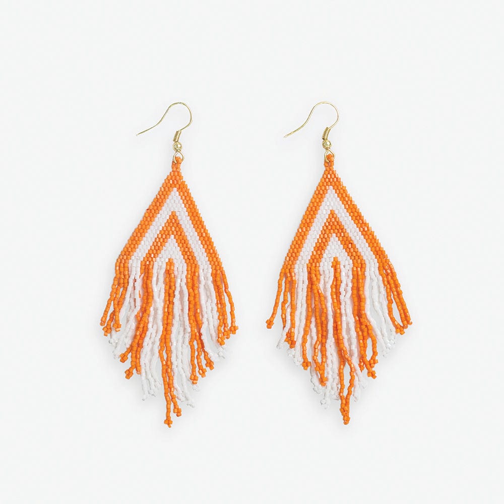 Haley Game Day Stacked Triangle Beaded Fringe Earrings Orange and White Wholesale