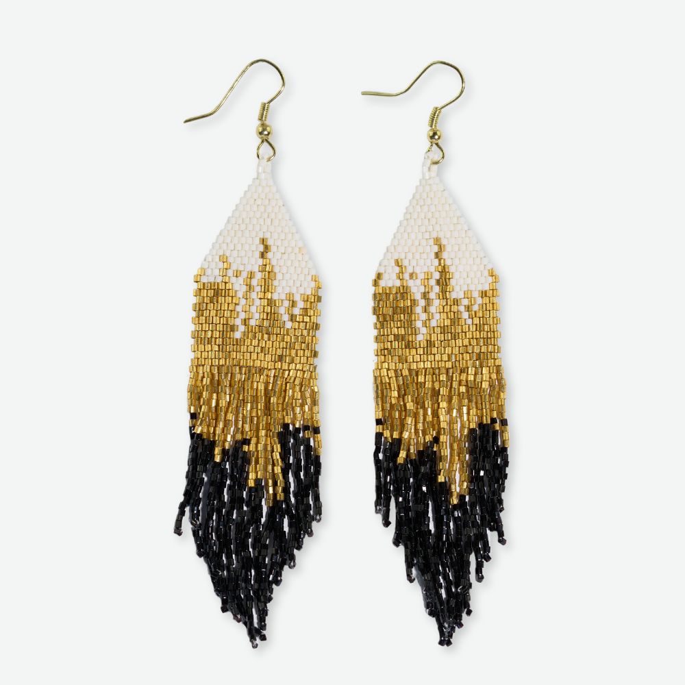 Claire Ombre Beaded Fringe Earrings Black Wholesale