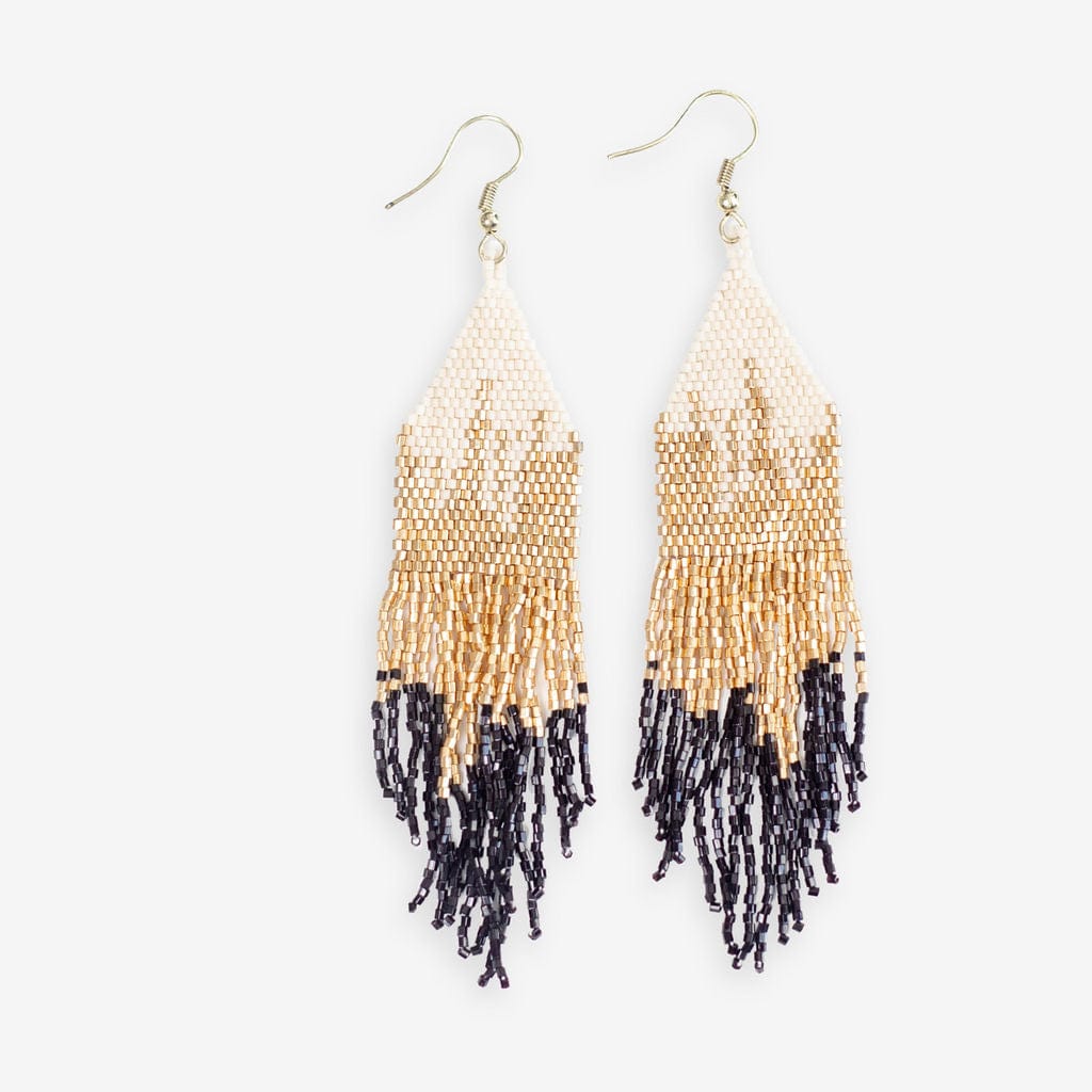 Claire Ombre Beaded Fringe Earrings Black Wholesale