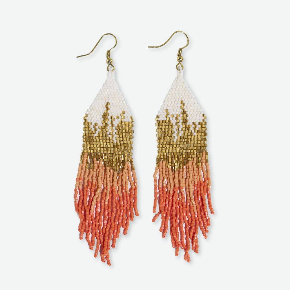 Claire Ombre Beaded Fringe Earrings Coral Wholesale