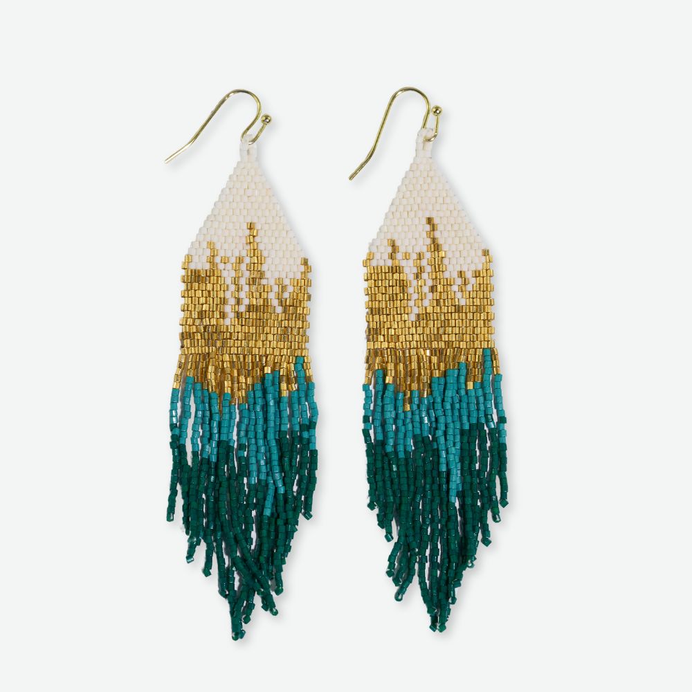 Claire Ombre Beaded Fringe Earrings Emerald Green Wholesale