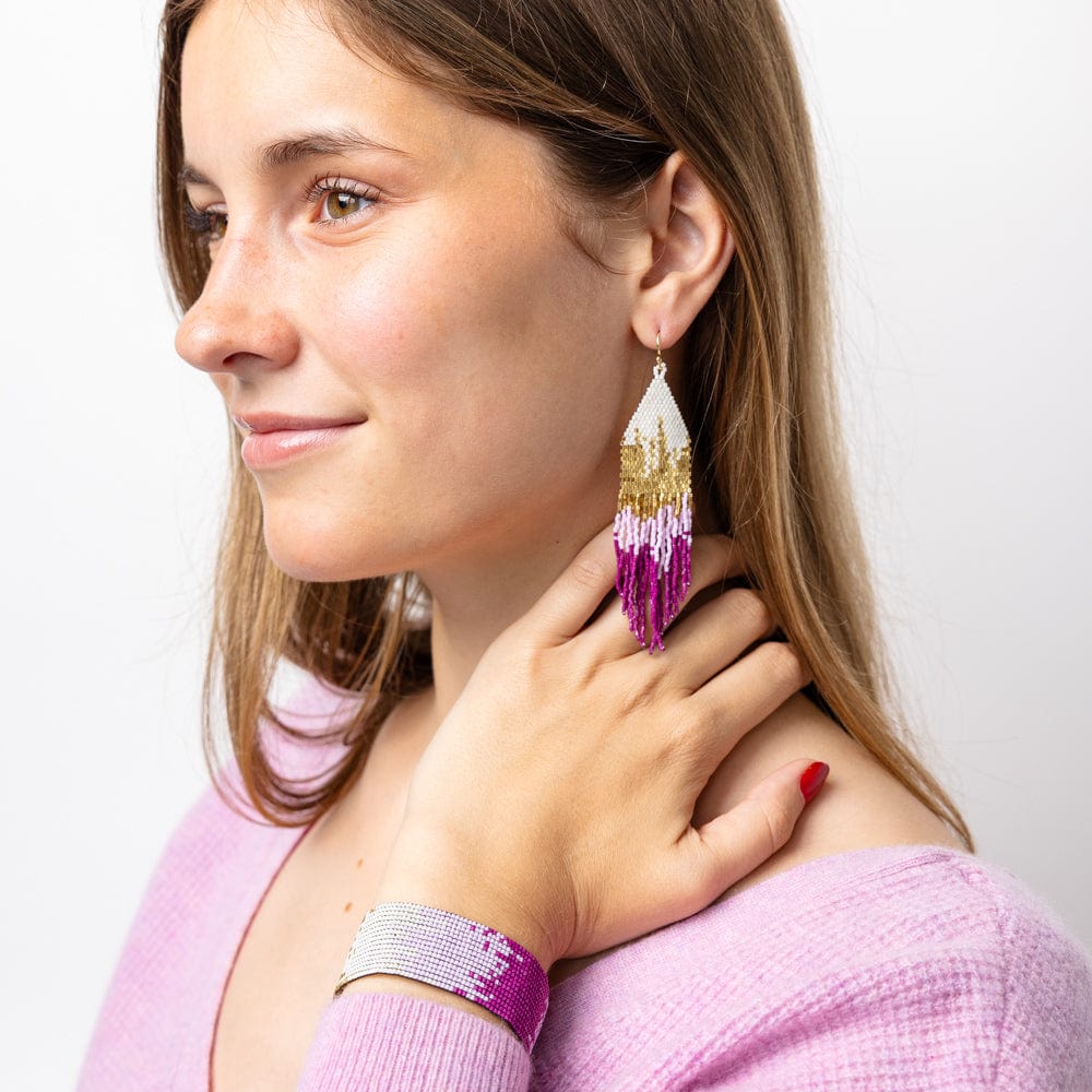 Claire Ombre Beaded Fringe Earrings Emerald Magenta Wholesale