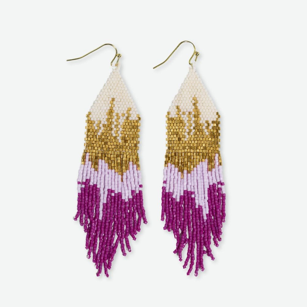 Claire Ombre Beaded Fringe Earrings Emerald Magenta Wholesale