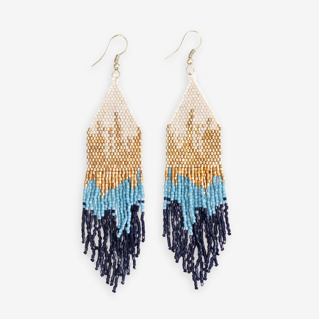 Claire Ombre Beaded Fringe Earrings Blue Wholesale