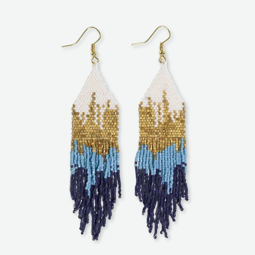 Claire Ombre Beaded Fringe Earrings Blue Wholesale