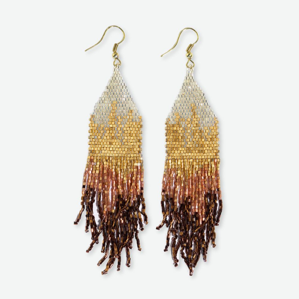 Claire Ombre Beaded Fringe Earrings Mixed Metallic Wholesale