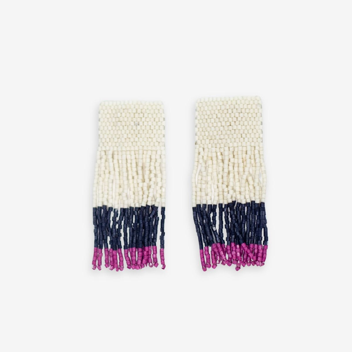 Ava Color Block Beaded Fringe Earrings Magenta Wholesale