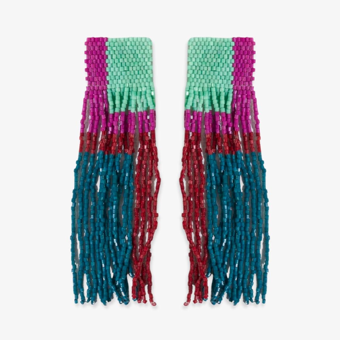Belle Geo Shapes Beaded Fringe Earrings Mint Multicolor Wholesale