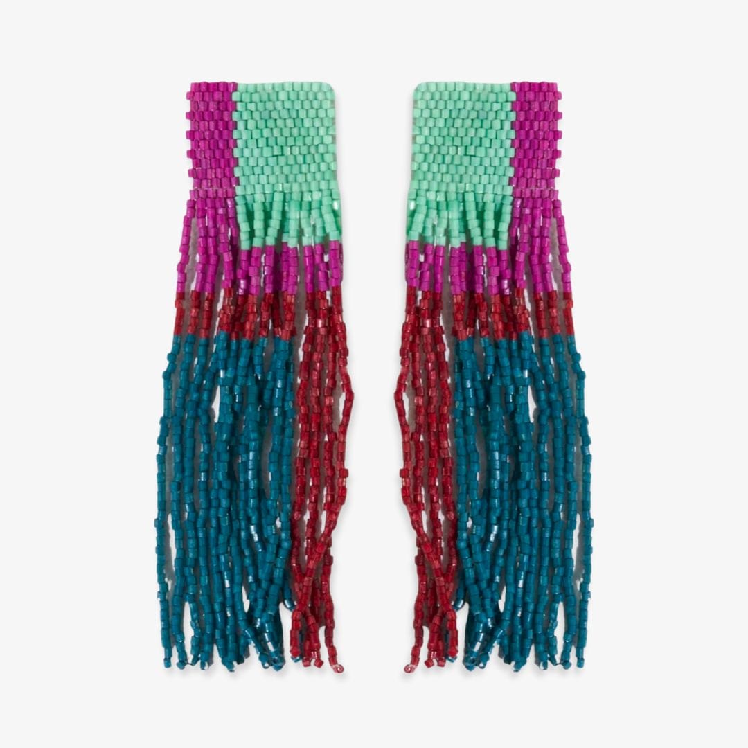 Belle Geo Shapes Beaded Fringe Earrings Mint Multicolor Wholesale