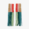 Belle Woven Top Vertical Colorblock Beaded Fringe Earrings Teal and Poppy Wholesale