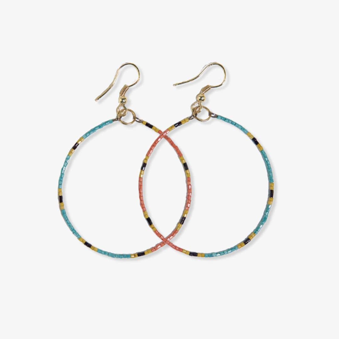 Kelly Dot Beaded Hoop Earrings Teal Wholesale