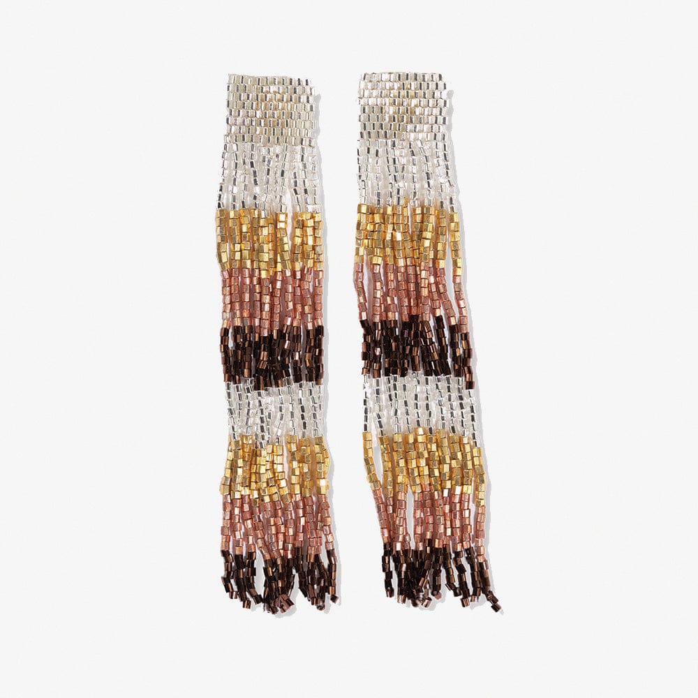 Ila Uniform Stripes Mixed Luxe Beads Fringe Earrings Mixed Metallic Wholesale